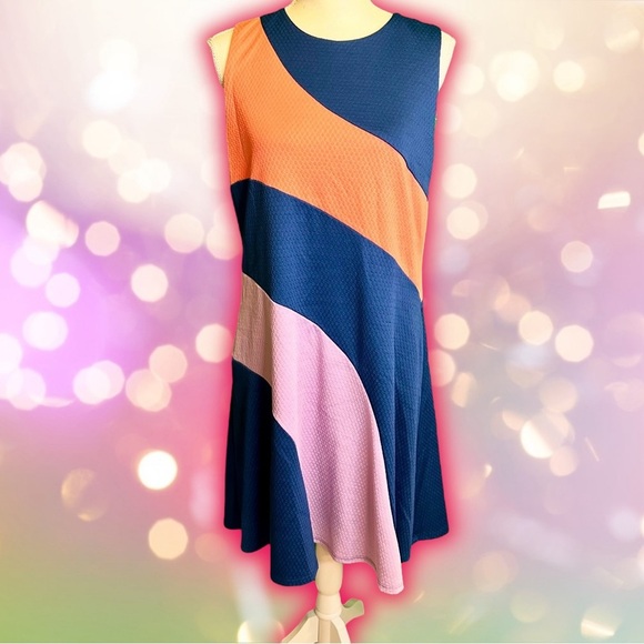 NWOT Hutch Navy Blue Colorblock Quilted Cotton Fit and Flare Dress Size 0X - Picture 4 of 15